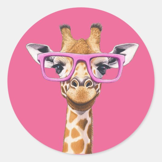 Giraffe mit Pink-Brille-Aufkleber Runder Aufkleber (Vorderseite)