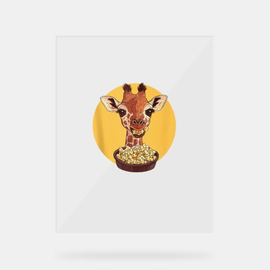 Giraffe mit Popcorn-Cartoon Tierischer Spaß Acrylschild (Vorderseite)