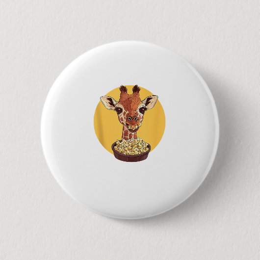 Giraffe mit Popcorn-Cartoon Tierischer Spaß Button (Vorderseite)