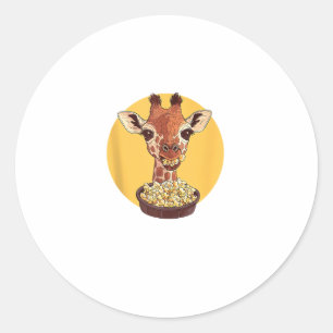 Giraffe mit Popcorn-Cartoon Tierischer Spaß Runder Aufkleber