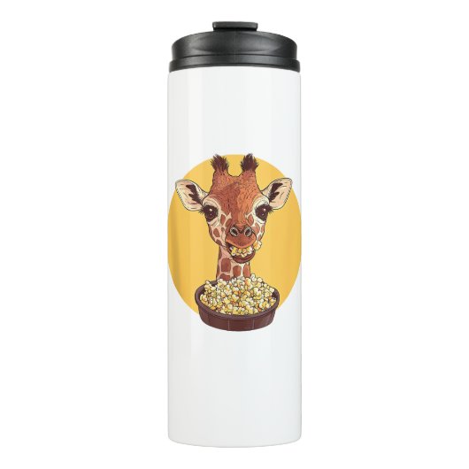 Giraffe mit Popcorn-Cartoon Tierischer Spaß Thermosbecher (Vorderseite)