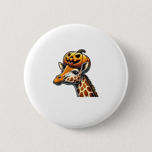 Giraffe mit Pumpkin Hat Halloween Design Button (Vorderseite)