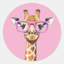 Giraffe mit rosa Brille Light Pink BG Sticker