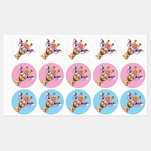 Giraffe mit rosa Brille Sticker Set Süßes Tier  (Blatt)