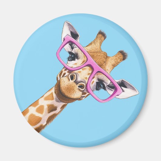 Giraffe mit rosa Brille Süßes Tier Magnet #2 (Vorne)