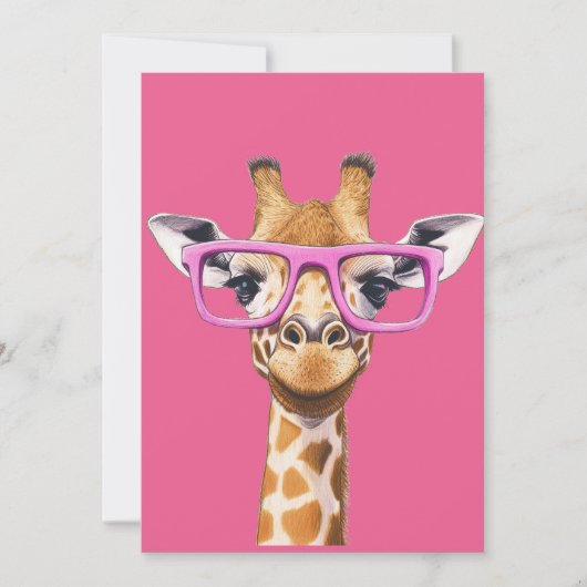 Giraffe mit rosa Brillen Einladung (Vorderseite)