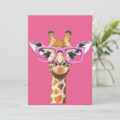 Giraffe mit rosa Brillen Einladung (Stehend Vorderseite)