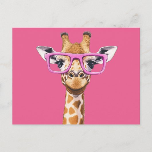Giraffe mit rosa Brillen Einladungspostkarte (Vorderseite)