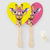 Giraffe mit rosa Brillenfavors (gelb bg) Fächer (Vorne und Hinten)
