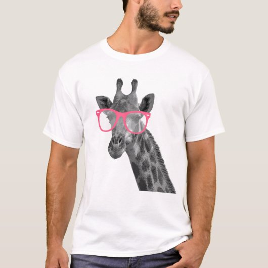 Giraffe mit rosa Glas-niedlichem lustigem T - T-Shirt (Vorderseite)