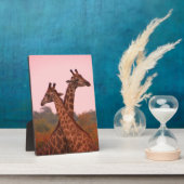 Giraffe mit rosa Himmel und Mopanobäume Fotoplatte (Seite)