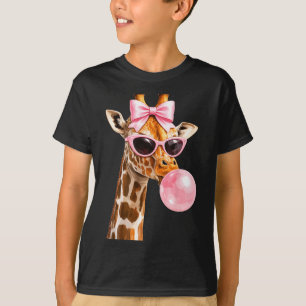 Giraffe mit rosa kokettem Bogen, der Sonnenbrille T-Shirt