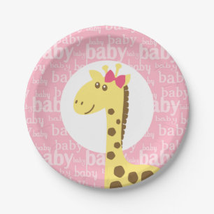 Giraffe mit rosa Schleife - Babyparty für Mädchen Pappteller