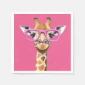 Giraffe mit rosafarbener Brille - rosa Hintergrund Serviette (Vorderseite)