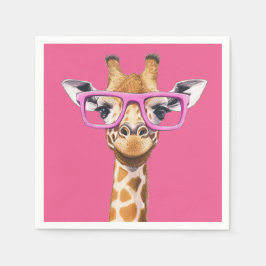 Giraffe mit rosafarbener Brille - rosa Hintergrund Serviette