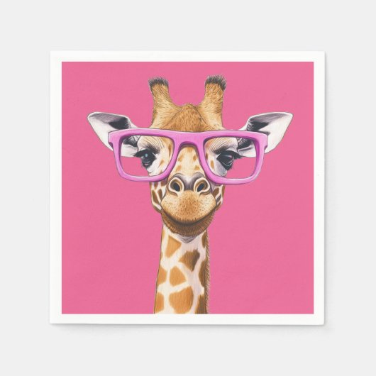 Giraffe mit rosafarbener Brille - rosa Hintergrund Serviette (Vorderseite)