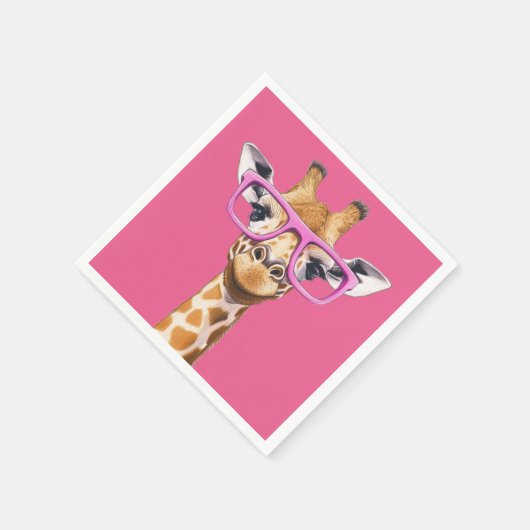 Giraffe mit rosafarbener Brille - rosa Hintergrund Serviette (Ecke)