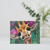 Giraffe mit Rose und Wasserfarbe Postkarte (Stehend Vorderseite)