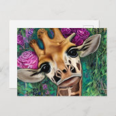 Giraffe mit Rose und Wasserfarbe Postkarte (Vorne/Hinten)