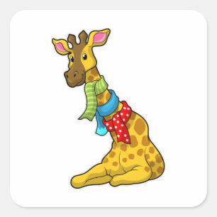 Giraffe mit Scarf Quadratischer Aufkleber