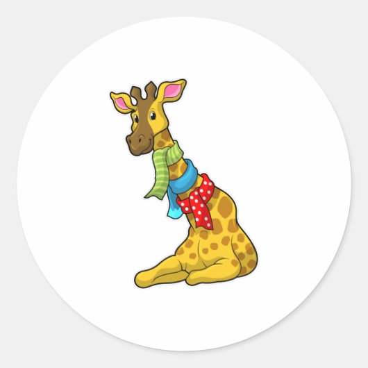 Giraffe mit Scarf Runder Aufkleber (Vorderseite)