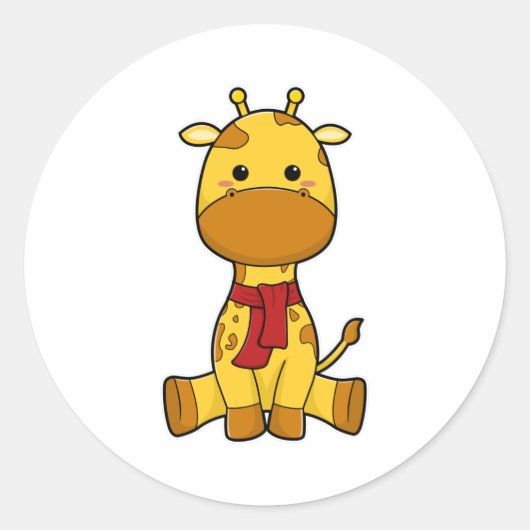 Giraffe mit Scarf Runder Aufkleber (Vorderseite)
