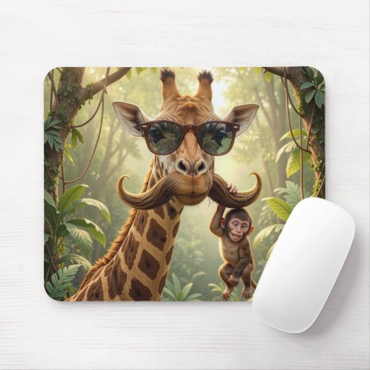 Giraffe Mit Schnurrbart und Affe Mousepad (Mit Mouse)