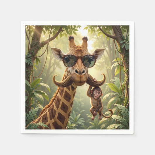 Giraffe mit Schnurrbart und Affe Serviette (Vorderseite)
