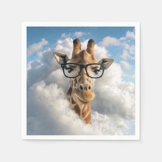 Giraffe mit schwarzer Brille in der Wolke Serviette (Vorderseite)