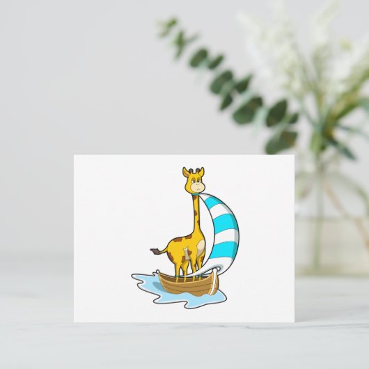 Giraffe mit Segelboot Postkarte (Stehend Vorderseite)