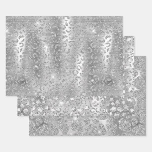 Giraffe mit Silberglitter und Leopard-Flecken-Must Geschenkpapier Set