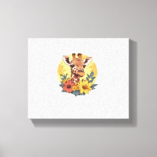 Giraffe mit Sonnenblumen und Gänseblümchen Leinwanddruck