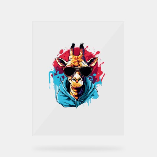 Giraffe mit Sonnenbrille, helle Farben Acrylschild (Vorderseite)