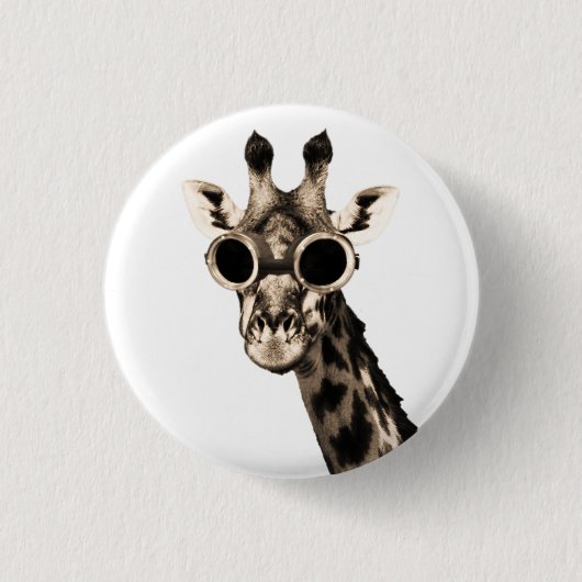 Giraffe mit Steampunk-Sonnenbrille Schutzbrille Button (Vorderseite)
