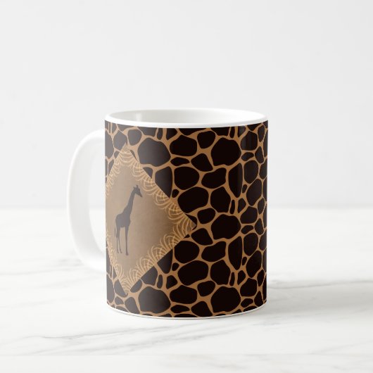 Giraffe mit Tierdruck-Hintergrund Kaffeetasse (Vorderseite Links)