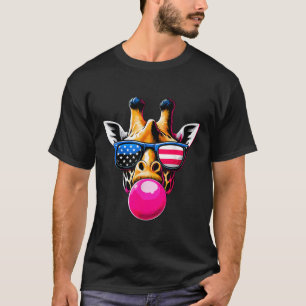 Giraffe mit US-Brille und Bubblegum 4. Juli T-Shirt