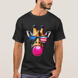 Giraffe mit US-Brille und Bubblegum 4. Juli T-Shirt