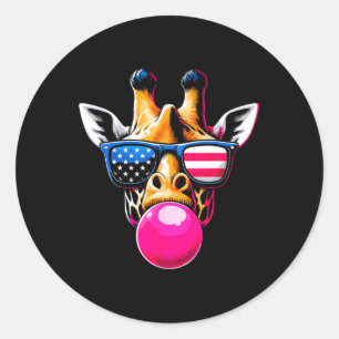 Giraffe mit US Gles and Bubblegum 4. Juli Runder Aufkleber