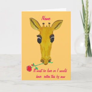 Giraffe mit Valentine-Rose addieren Namensfront Feiertagskarte