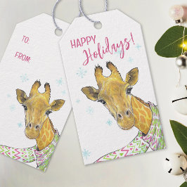 Giraffe mit Weihnachtsschal Niedliche lustige Tier Geschenkanhänger