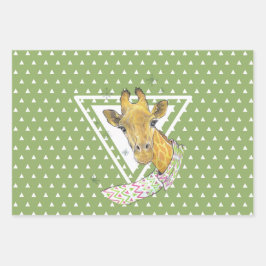 Giraffe mit Weihnachtsschal Niedliche lustige Tier Geschenkpapier Set