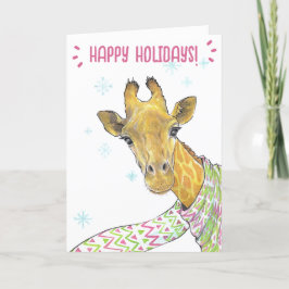 Giraffe mit Weihnachtsschal Niedlicher Spaß Tierku Feiertagskarte