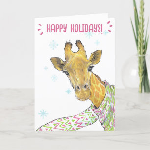 Giraffe mit Weihnachtsschal Niedlicher Spaß Tierku Feiertagskarte