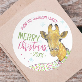 Giraffe mit Weihnachtsschal Niedlicher Spaß Tierku Runder Aufkleber