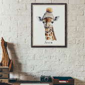 Giraffe mit Winterhut, individualisierbares Poster