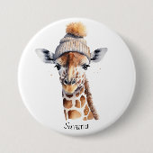 Giraffe mit Winterhut, individualisierbares Poster Button (Vorderseite)