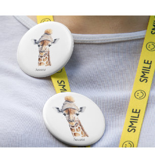 Giraffe mit Winterhut, individualisierbares Poster Button