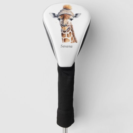 Giraffe mit Winterhut, individualisierbares Poster Golf Headcover (Vorderseite)