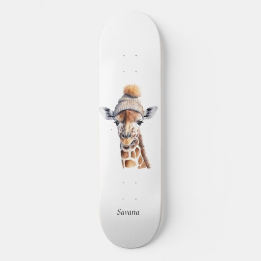 Giraffe mit Winterhut, individualisierbares Poster Skateboard (Vorderseite)