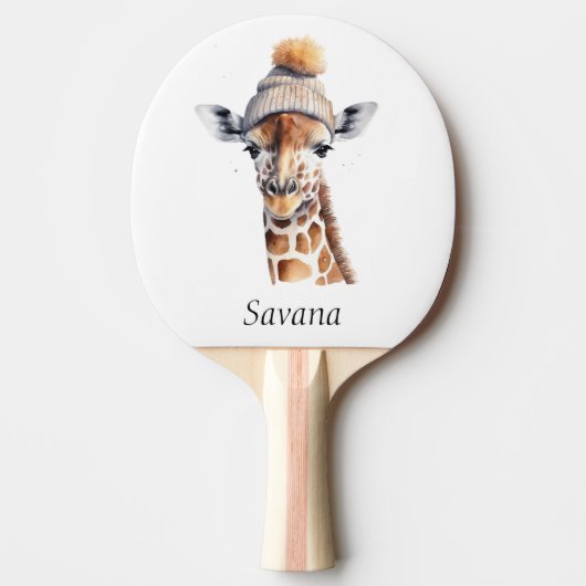Giraffe mit Winterhut, individualisierbares Poster Tischtennis Schläger (Vorderseite)